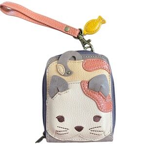 Chala Cute Kitty Credit Card Holder Id Orange & Brown Leather Wallet RFID block